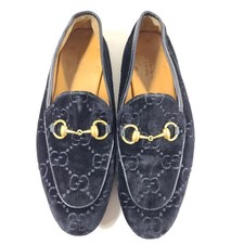 Gucci Velvet Horsebit Loafers 430088 GG Embossed Black Velvet Sz 7