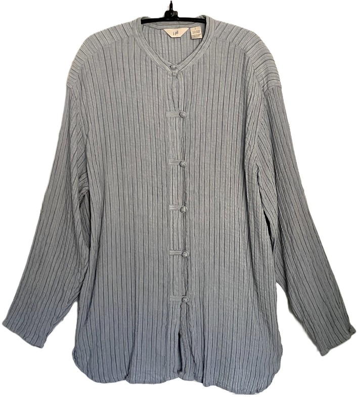J. Jill Blue-Gray Striped Chinese Frog Knot Button Tunic Boho Top – Sz L