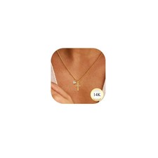 Dainty Gold Cross Necklace for Women, 14K Gold Plated Tiny Small Cross Pendan...