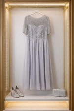 Adrianna Papell Grey Beaded Mesh Chiffon Gown Size 16 Formal Mother Of Bride