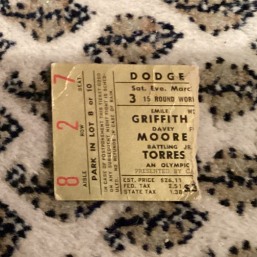 GRIFFITH V RODRIGUEZ II/MOORE V RAMOS/TORRES V CRUZ-BOXING TICKET-STUB-1963