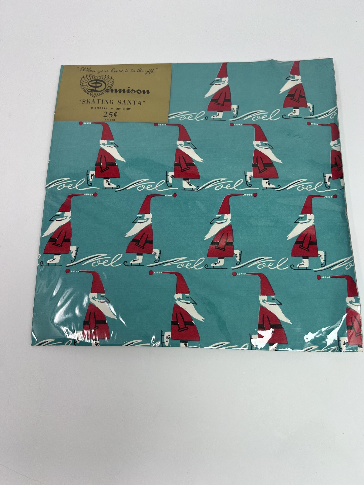 Vintage Dennison & Gibson Christmas Wrapping Paper 2 pkgs Skating Santa & Tree's