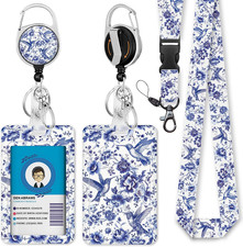 Bird Flowers Lanyards for Id Badges, Floral ID Badge Holder with Retractable Ree