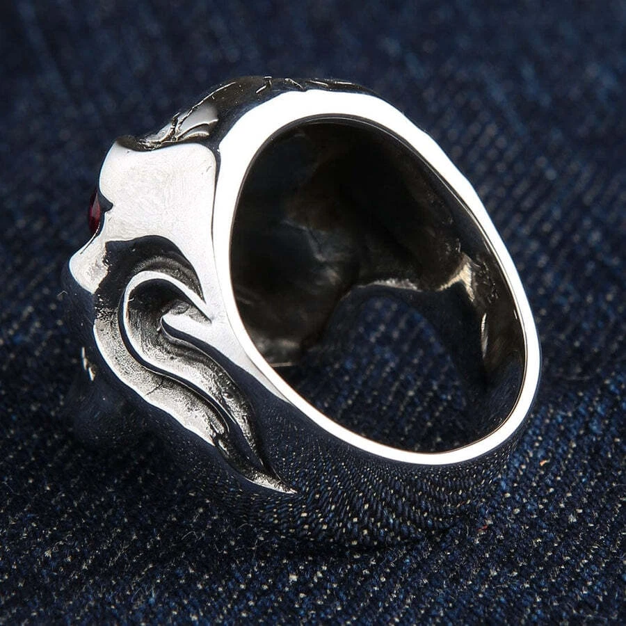 MAFIA RUBY EYE SKULL SOLID 925 STERLING SILVER RING MENS BIG HEAVY BIKER ROCKER - Image 4 of 4