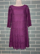 WOMENS ELIZA J LINED PURPLE LACE 3/4 SLEEVE KNEE LENGTH SHIFT DRESS PARTY SIZE 2
