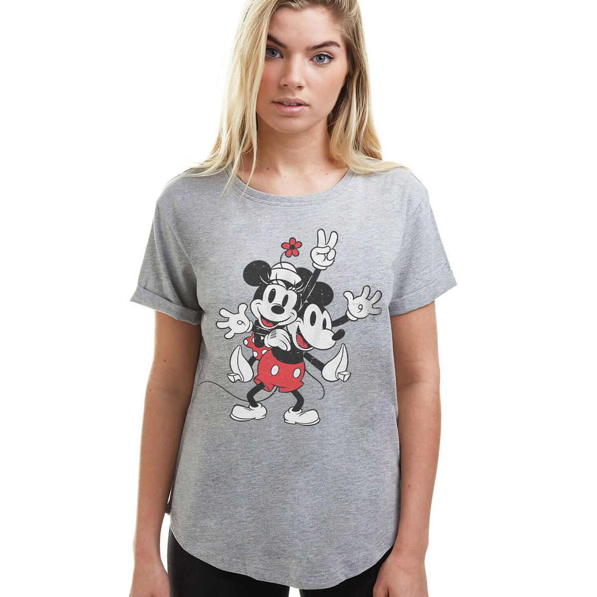 Official Disney Ladies Mickey & Minnie Mouse Peace T-shirt