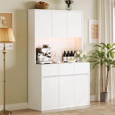 Kitchen Pantry Cabinet ,Kitchen Hutch Buffet Cabinet w/Power Outlets and Drawers