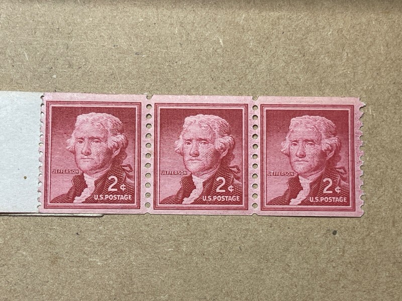 Serious Of 3 Thomas Jefferson 2 cent Red Very Nice U.S Stamp Rare W/ Coil Paper