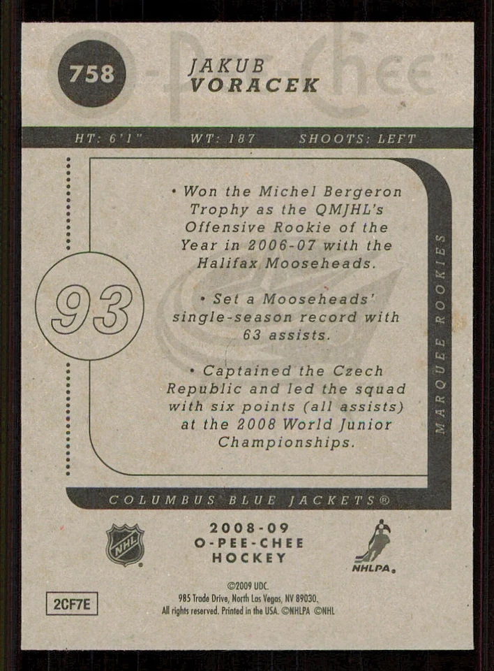 2008-09 O-Pee-Chee #758 Jakub Voracek RC - Image 2 of 2