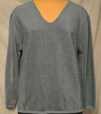 ITSU V Neck Sweater Top/Rayon Blend-Blue Black Mix Sheen Knit-USA Made-3-L-XL