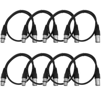 8 Pack of 3 Foot Black XLR to XLR Patch Cables PA/DJ Mic Cords