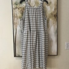 LOFT Sundress Womens Size Large White Black And Gold  Stripes .