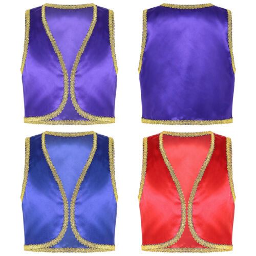 Boys Girls Vest Arabian Prince Cosplay Costume Kids Dress Up Open Waistcoat Tops - Picture 1 of 20