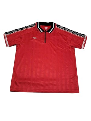 Umbro 98 Man U RED Mens Soccer Jersey XL 1/4 Zip Collared Premier