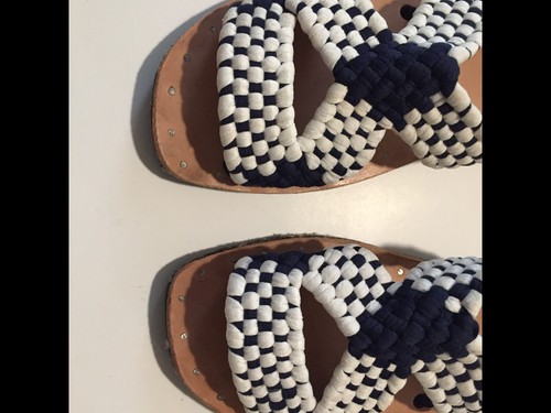 Men's Mexican Sandal. Huarache Artesanal Mexicano. Size 8 US white/Navy blue - Picture 6 of 14