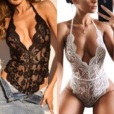 Women V Neck Backless Lace Bodysuit Leotard Jumpsuit Romper Lingerie Bodycon HOT