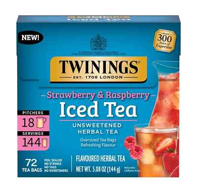 Twinings of London STRAWBERRY & RASPBERRY Iced Tea 72-Bags Unsweetened BB 2/27