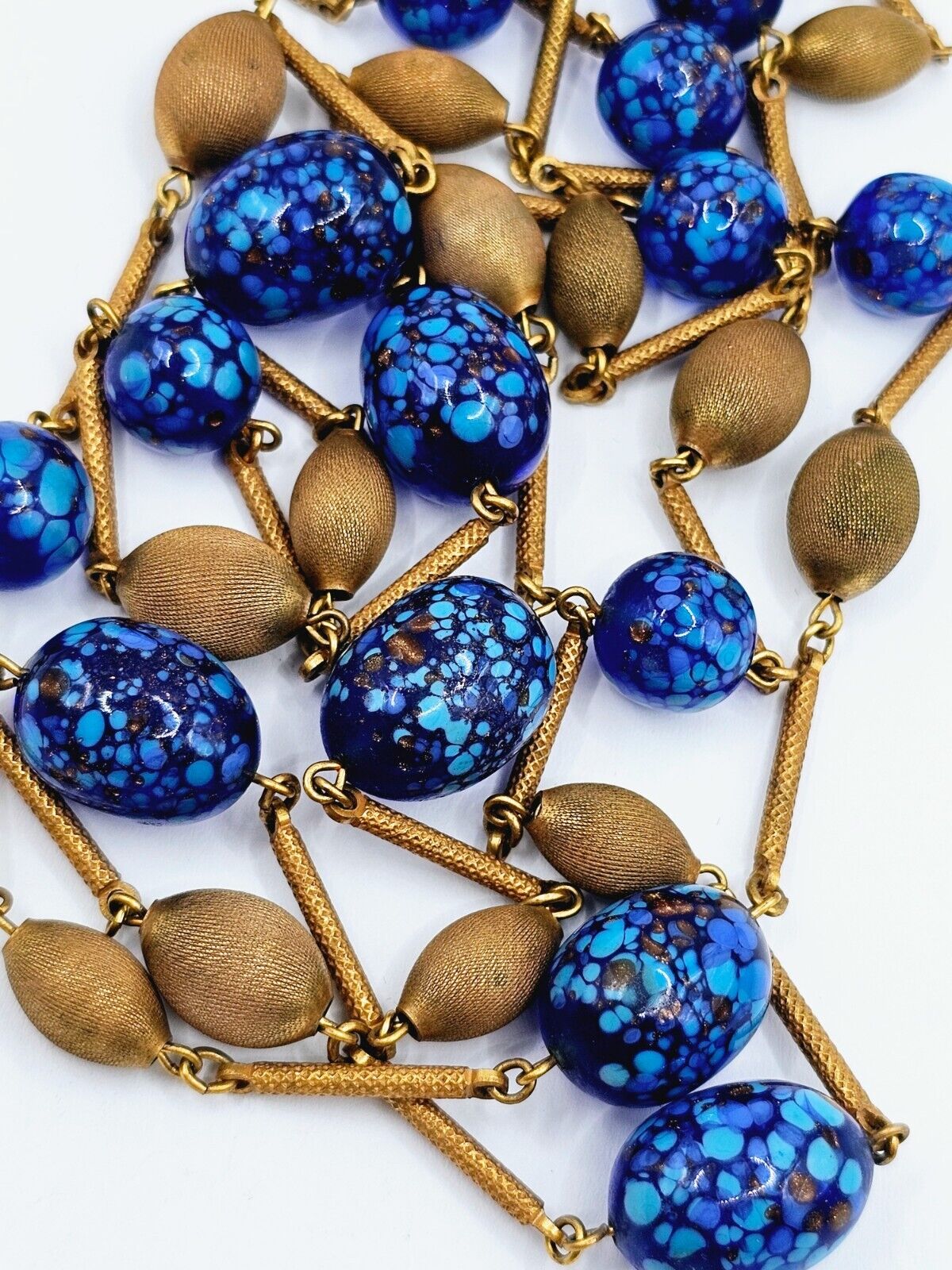 Vintage Czech ? Necklace Ornate Brass With Blue &… - image 9