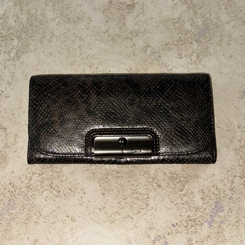 COACH EMBOSSED PYTHON Gunmetal LEATHER KRISTIN ENVELOPE WALLET - Picture 2 of 10