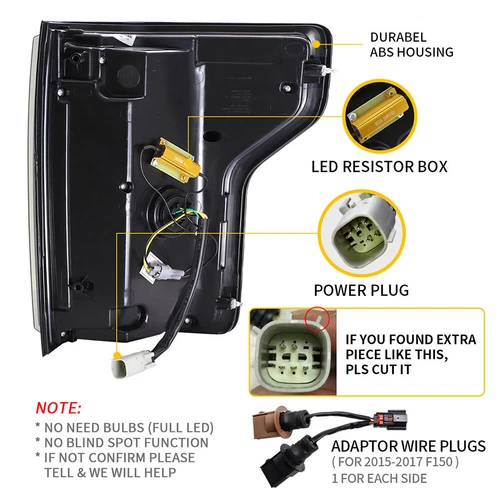 VLAND Clear LED Tail Lights For Ford F150 Pickup 15-20 W/Red Turn Signal Lights - Picture 7 of 14