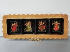 Certified International Festive Angels 19" 4 Section Relish Dish Tray Black NEW