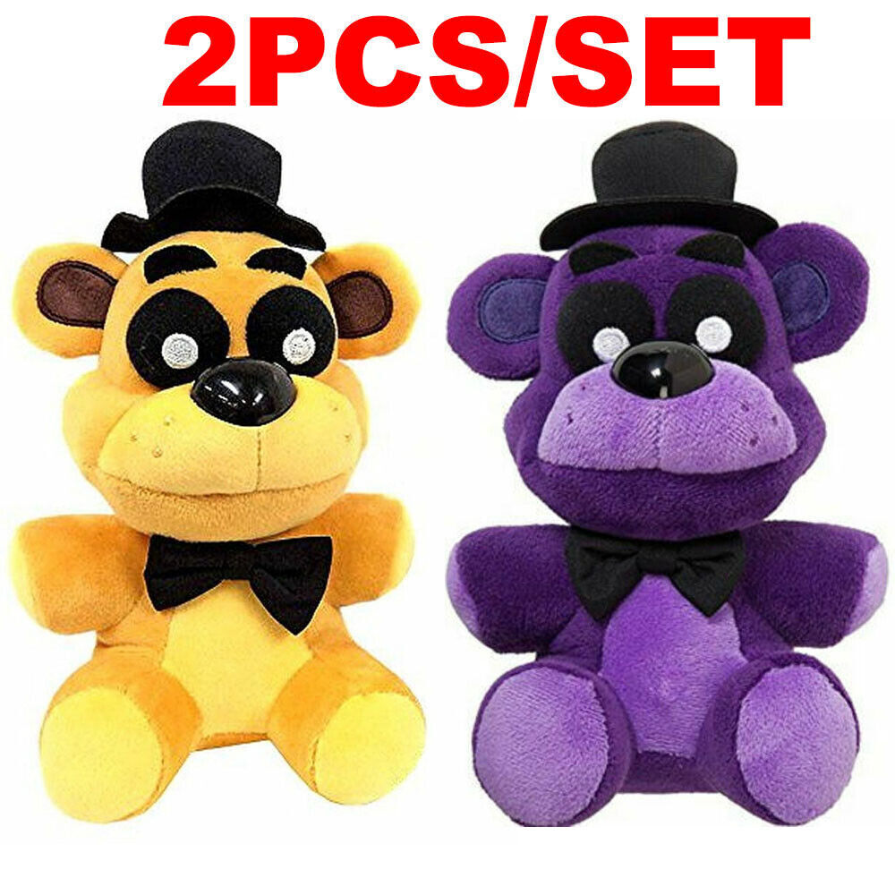 2PCS FNAF Five Nights at Freddy's PURPLE Shadow + GOLD Bear Plush