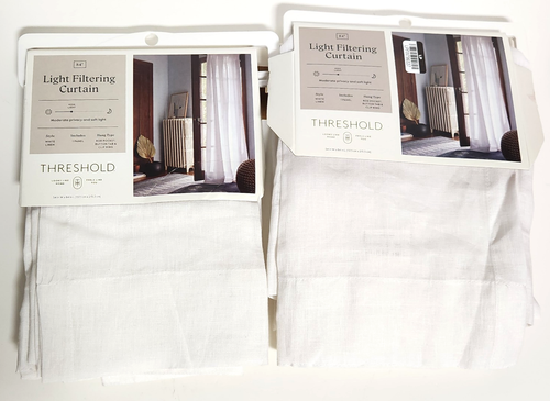 1 Pair 54 x 84 Light Filtering 100% Linen Curtain Panels - White - Threshold