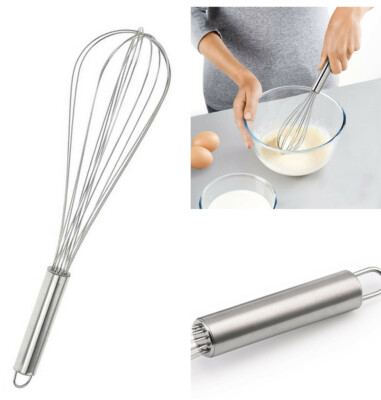 Edelstahl Hand Schneebesen für Küche Mixer Milch Ei Ballon Schlagen Werkzeug UK ~