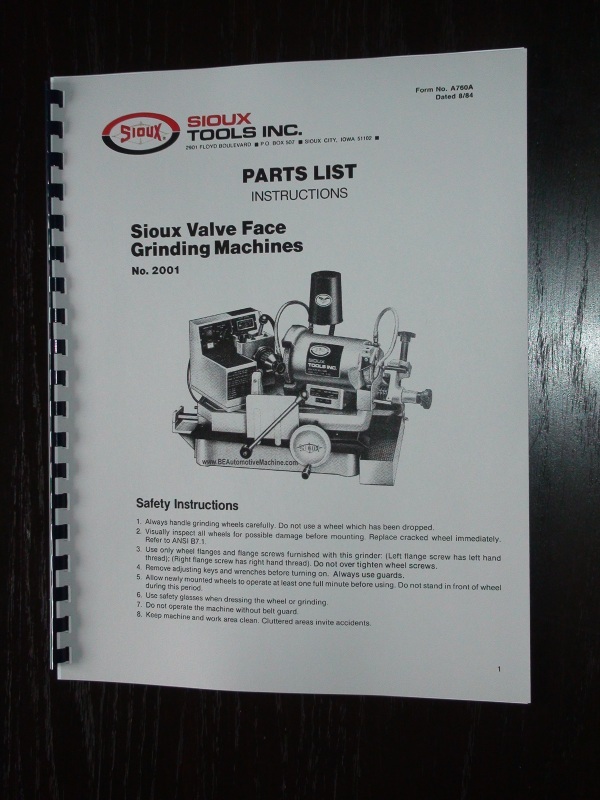 Sioux No 2001 Valve Grinder Instruction & Parts Manual eBay