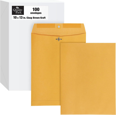 Quality Park 10 X 13 Clasp Envelopes, Gummed, Moisture-Activated Adhesive for Pe