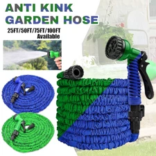 25, 50, 75, 100ft Expanding Expandable Flexible Garden Water Hose w Spray Nozzle