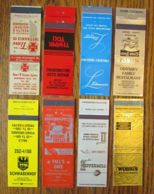 MENOMONEE FALLS, WISCONSIN: LOT OF 8 MATCHBOOK MATCHCOVERS -E
