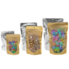 PackFreshUSA 5 Mil Gold/Clear Stand-Up Pouches Bags w/ Hang Hole - 500 Pcs