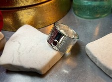 Genuine 925 Sterling Silver Garnet Gemstone Wide Band Ring Size 12.75