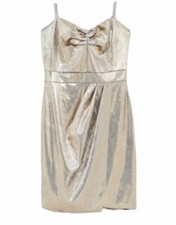 Zara Basic Size XS Gold Metallic Spaghetti Strap High-Waisted Mini Dress NWT