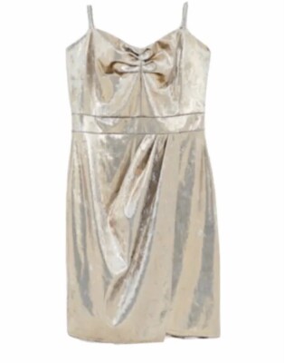 Zara Basic Size XS Gold Metallic Spaghetti Strap High-Waisted Mini Dress NWT