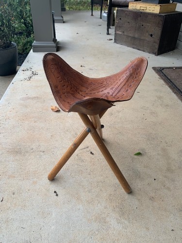 Hand Tooled Leather Collapsible Folding Triangle Tripod Stool | eBay