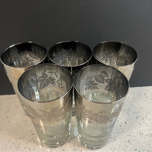 Vintage DOROTHY THORPE Silver Fade Glasses with Raised Leaf Pattern | Set of 5 - Picture 2 of 10