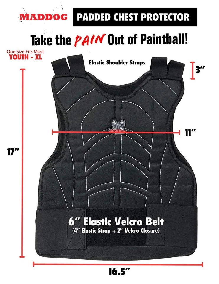 LIQUIDACIÓN Maddog Protector de Pecho Acolchado Paintball Airsoft Negro Foto 2 de 2