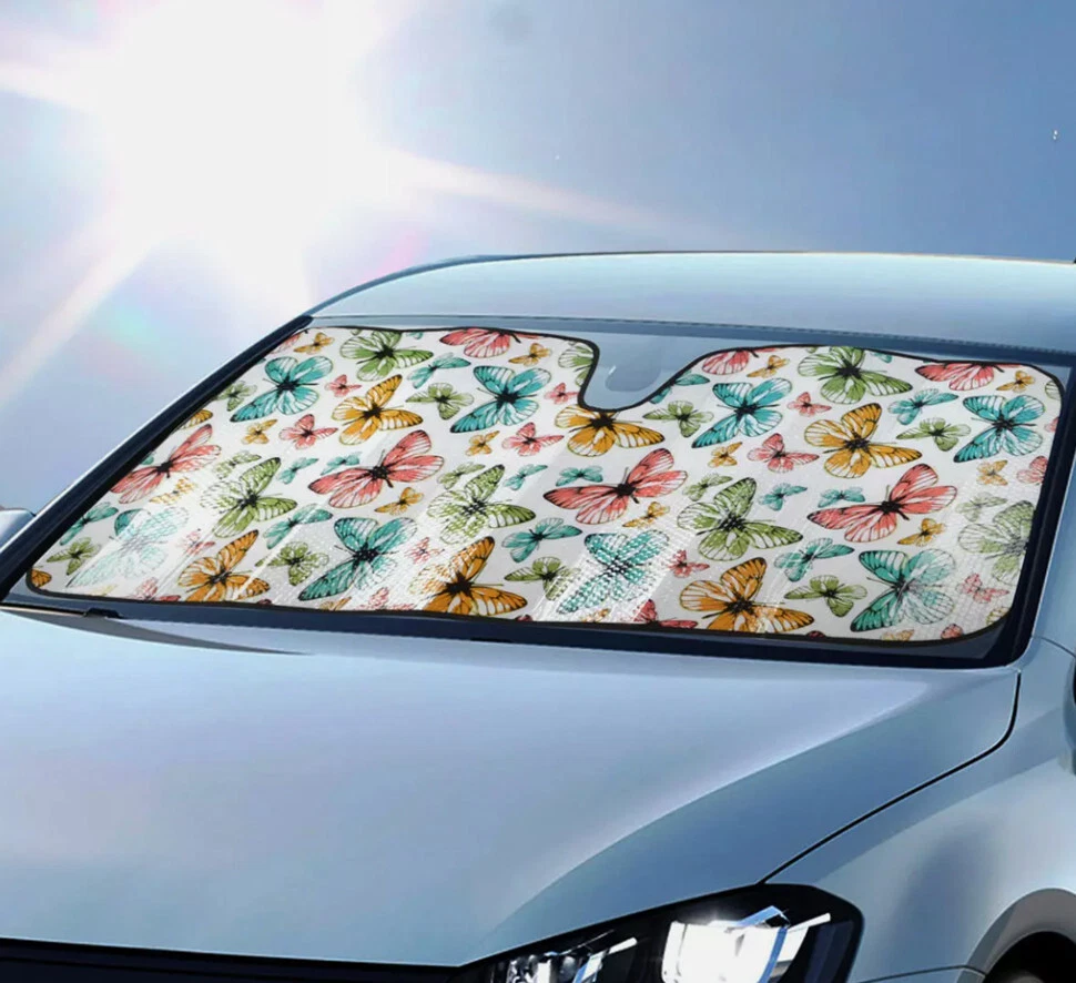 New Large 57x27 Butterfly Car Windshield Popups Sunshade Bundle For Jeep