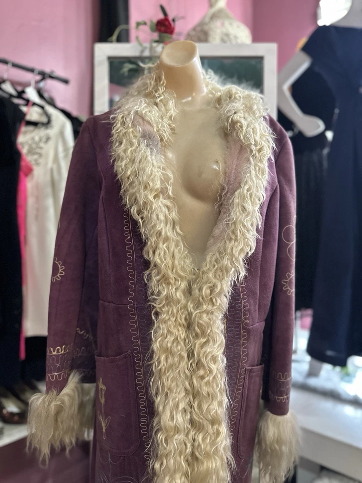 Vintage 70s Penny Lane Afghan Sherpa Coat Embroidered Hippy As Is XS/S/M - Image 3 of 4