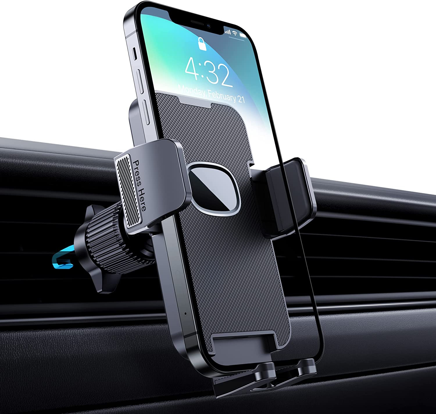 Support téléphone voiture rotatif 360 résistant aux secousses pour grille d'aération horizontale