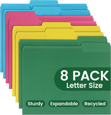 Colored File Folders 8 Packs, Letter Size, 1/3 Cut Tab. Chromatic Manila Folders