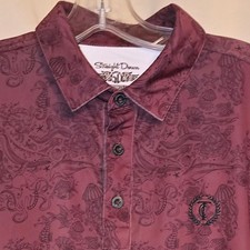 Straight Down Mens Golf Polo Shirt L Large Burgundy Nautical Print Short Sleeve
