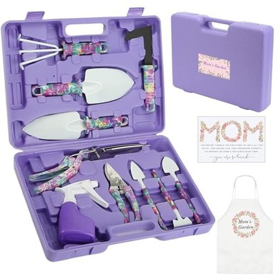 Gardening Gifts for Mom Kit with Purple Flower Print,Garden Hand Tool Set mom