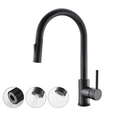 Black Kitchen Faucet with Pull Down Sprayer, High Arc Stainless Steel Materia...