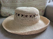 Panama Jack  Hat Crocheted Raffia Women's Straw Beach Sun One Sz  Vented