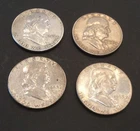 (4) Franklin Silver Half Dollar 90% Silver, 1949-59-62-63, Circulated