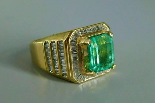 4Ct Cushion Lab-Created Emerald Men's Wedding Halo Ring 14K Yellow Gold Plated