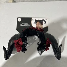 Halloween KBW Girl Red Rose Devil Horn Headband For 14+ Ages  Black